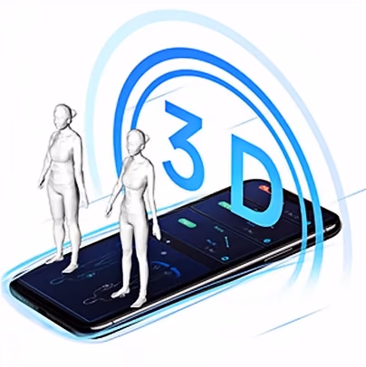 3D-Körpermodelle und App-Ansicht zur Darstellung von Haltung und Körperform