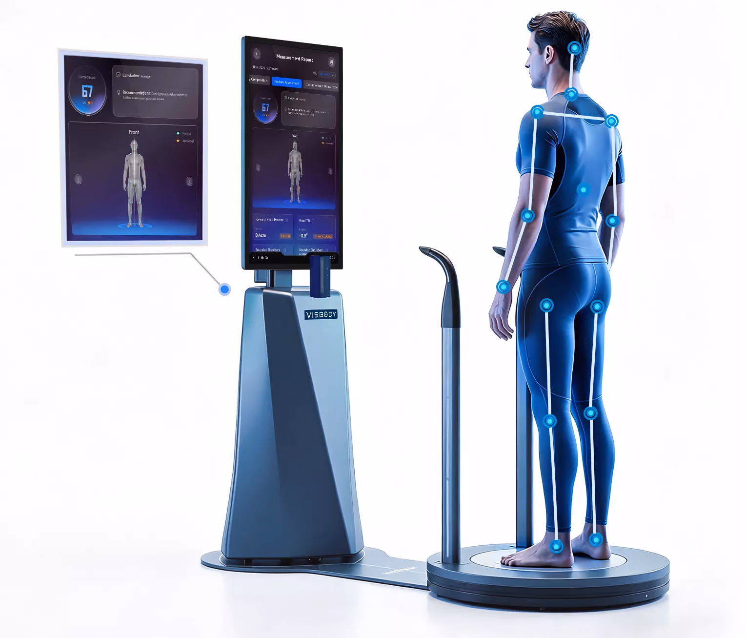 Kundin steht auf dem Visbody-T 55, der ein 3D-Haltungsmodell erstellt